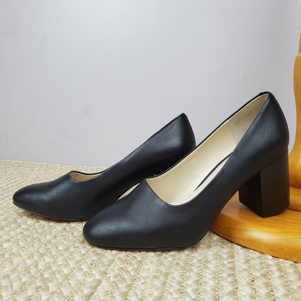 Louise Et Cie Block Heel Leather Black Pumps 6.5